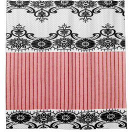 "Vintage Lachse (c) Weiß-Schwarzer Lace_Revised " Duschvorhang