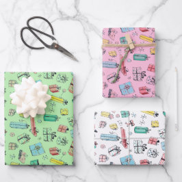 Vintage Ladengeschäfte Geschenke Retro Pastel Farb Geschenkpapier Set