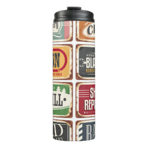 Vintage Ladenplakatsammlung. Zinn für Retro Thermosbecher