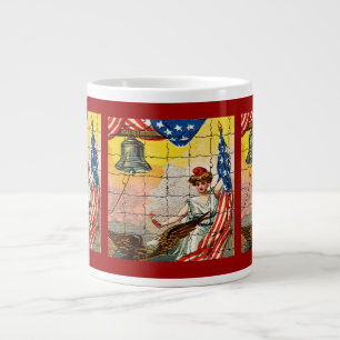 Vintage Lady, Adler, Flag und Liberty Bell Mosiac Jumbo-Tasse