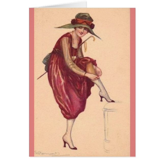 Vintage Lady Ajustant Ses Bas, (Devant)