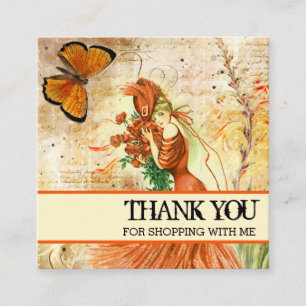Vintage Lady and Butterfly Floral Dankeschön Logo Quadratische Visitenkarte