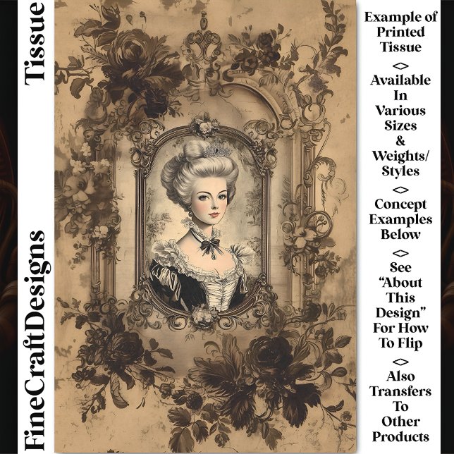 Vintage Lady Baroque Rahmen Sepia CW9R Decoupage Seidenpapier (Von Creator hochgeladen)