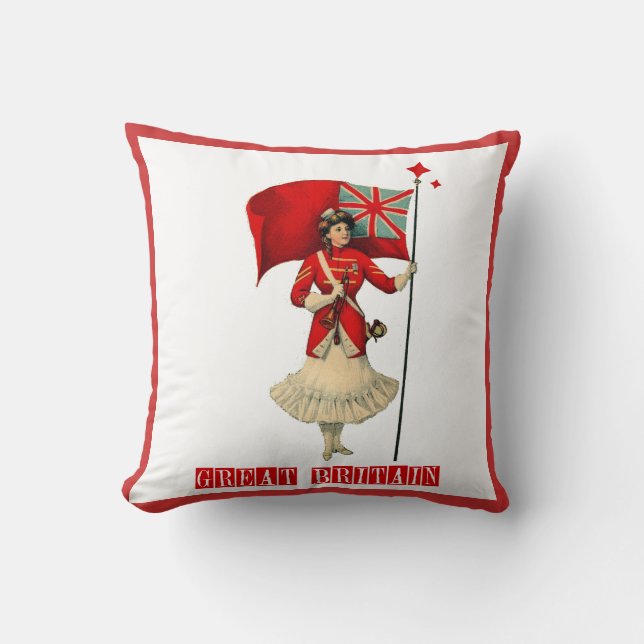 Vintage Lady & Britische Flagge Kissen (Vorderseite)