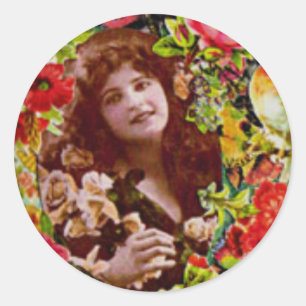 Vintage Lady Cameo in Rose Runder Aufkleber
