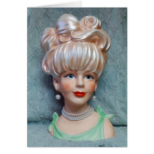 Vintage Lady Head Vase Big Bouffant Perles de chev