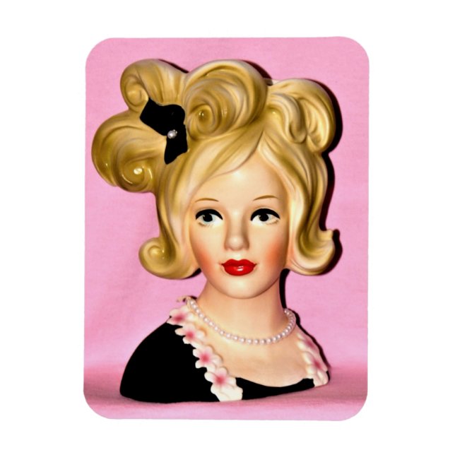 Vintage Lady Head Vase Big Wild Hair Magnet (Vertikal)