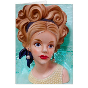 Vintage Lady Head Vase Bouffant Hair 1960s Card