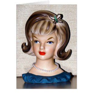 Vintage Lady Head Vase Papillon Clip Card