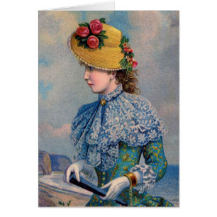 Vintage Lady in Blue am Meer,