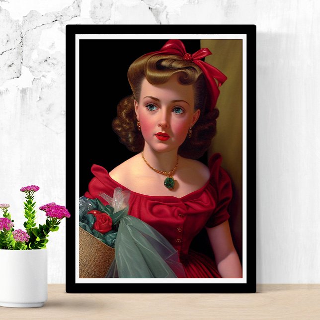 Vintage Lady in Red Dress Rose Retro Poster (Von Creator hochgeladen)
