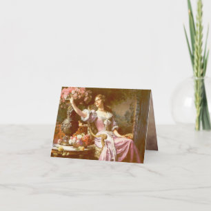 Vintage Lady in rosa, elegante Blumenkarte Karte