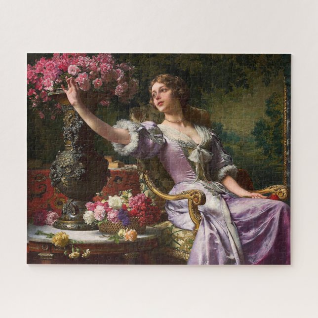 Vintage Lady in rosa Lilac Kleid & Rote Rose (Horizontal)