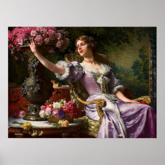 Vintage Lady in rosa Lilac Kleid & Rote Rose Poster