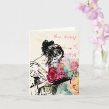 Vintage Lady Lesekarte Book bon Reise Card