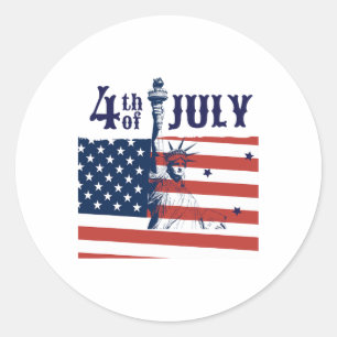 Vintage Lady Liberty Amerikanische Flagge 4. Juli  Runder Aufkleber