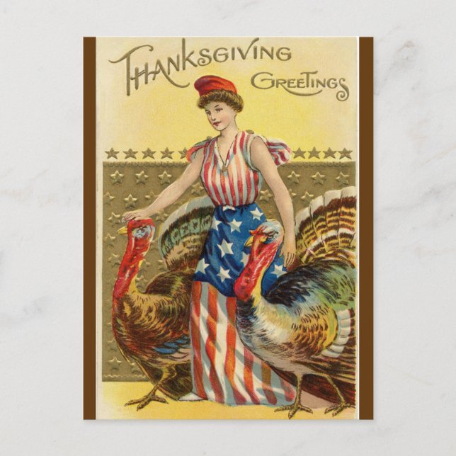 Vintage Lady Liberty und zwei große Truthähne Postkarte (Vorderseite)