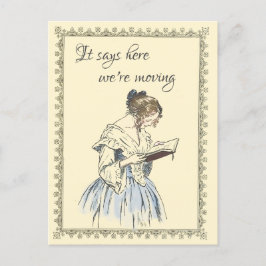 Vintage Lady liest eine Ankündigung zur Buchbewegu Postkarte