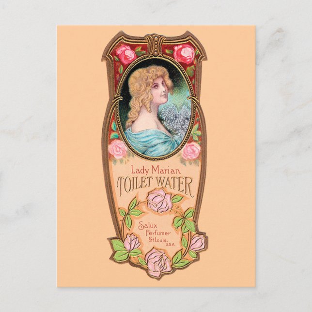 Vintage Lady Marian Toilettenwasser-Label Postkarte (Vorderseite)