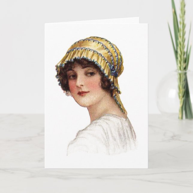 Vintage Lady mit Bonnet-Karte Karte (Vorderseite)