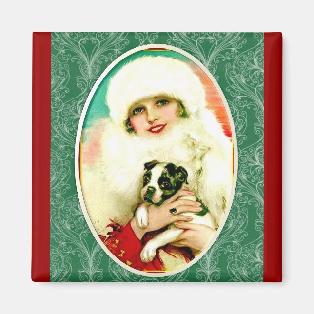 Vintage Lady mit Boston Terrier Magnet (Vorne)