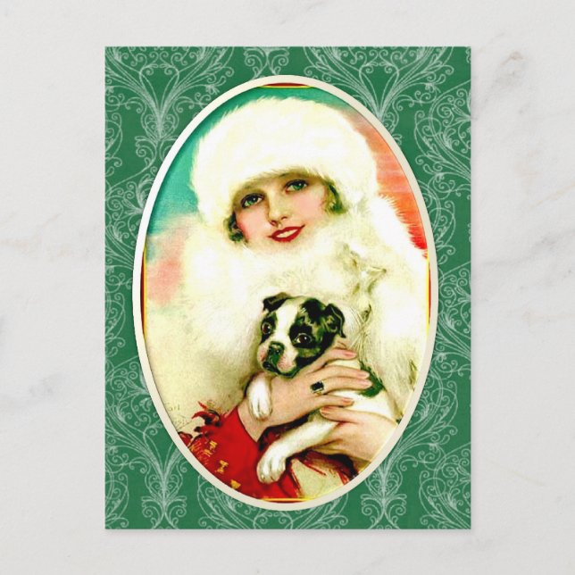 Vintage Lady mit Boston Terrier Postkarte (Vorderseite)