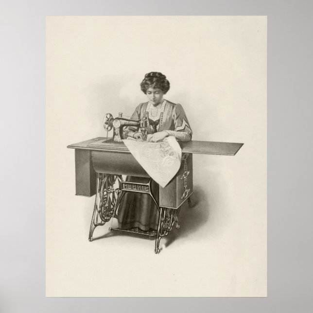 Vintage Lady Nähmaschine Seamstress Poster (Vorne)