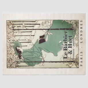 Vintage Lady Reading a Book French Bookshop Green Seidenpapier