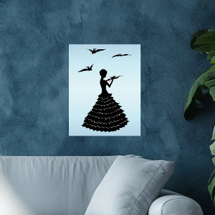 Vintage Lady Silhouette Liebe Letter Doves Poster