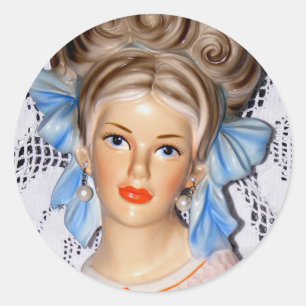 Vintage Lady Teen Head Vase Big Bow 60er Runder Aufkleber