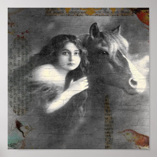 Vintage Lady- und Pferdekollage Poster