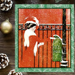 Vintage Lady verschickt Weihnachtskarten Postkarte<br><div class="desc">Eine geschickt gekleidete Dame schickt Briefe im Schnee</div>