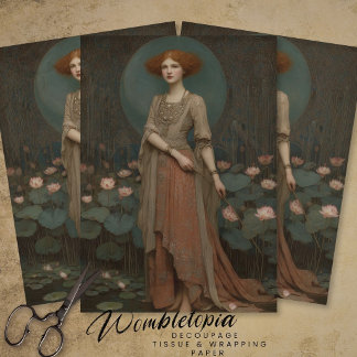 Vintage Lady Waterlily Decoupage Tissue Paper Seidenpapier