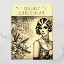 Vintage Lady Weihnachtsgrüße Retro Pic Folien Feiertagspostkarte