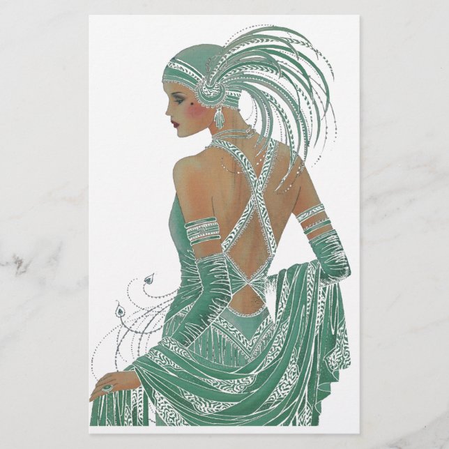 Vintage Ladys für grüne Kunstdrucke Briefpapier (Vorderseite)