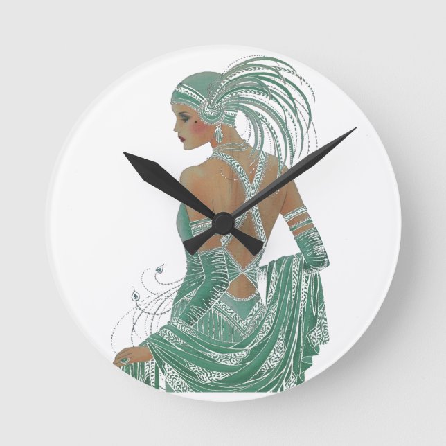 Vintage Ladys für grüne Kunstdrucke Runde Wanduhr (Vorderseite)