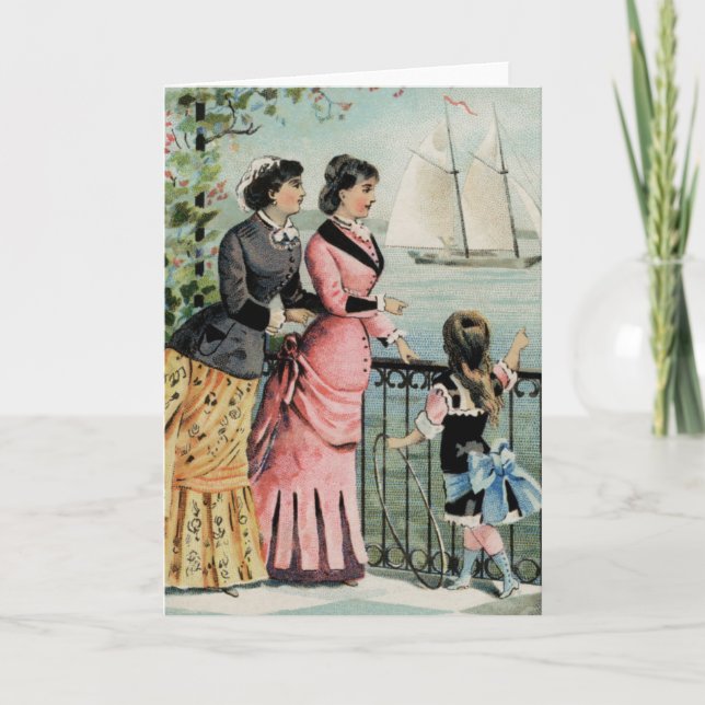 Vintage Ladys, Girl, Segelschiff Grußkarte Karte (Vorderseite)