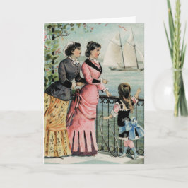 Vintage Ladys, Girl, Segelschiff Grußkarte Karte