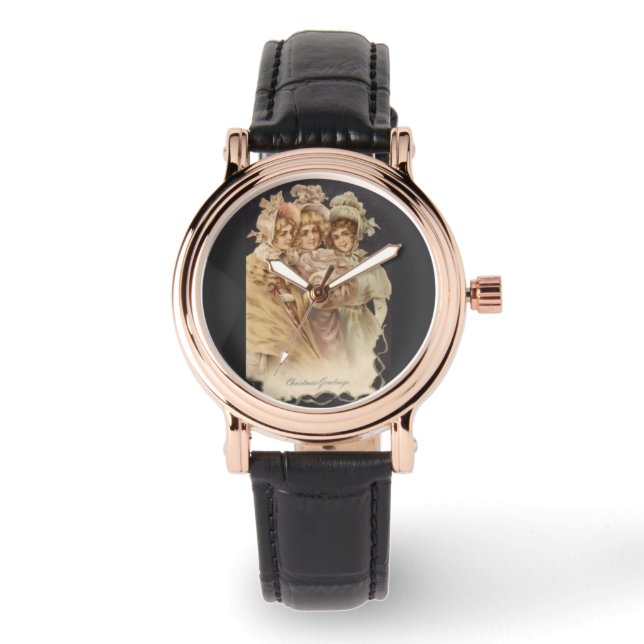 Vintage Ladys Viktorianisch Weihnachtsfeiertag Armbanduhr (Vorderseite)