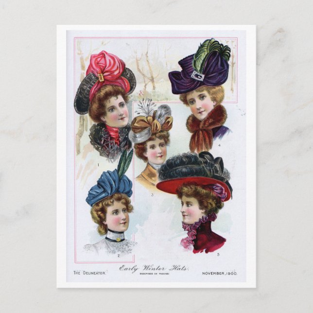 Vintage Ladys's Early Winter Hats von 1900 Postkarte (Vorderseite)