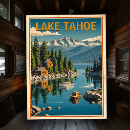 Vintage Lake Tahoe Retro Naturlandschaft Rustikal Postkarte