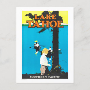 Vintage Lake Tahoe Southern Pacific Plakat Postkarte