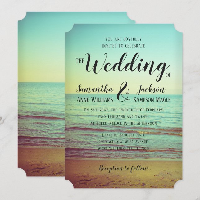 Vintage Lakeside-Strand-Hochzeit Einladung (Vorne/Hinten)
