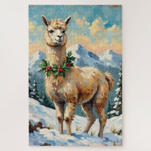 Vintage Lama in schneebedeckter Weihnachtswiese