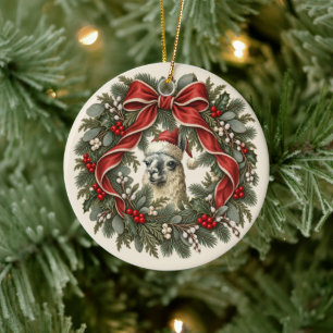 Vintage-Lama-Weihnachtskranz Keramik Ornament