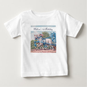 Vintage Lämmer in blauen Bändern 1. Geburtstag Baby T-shirt