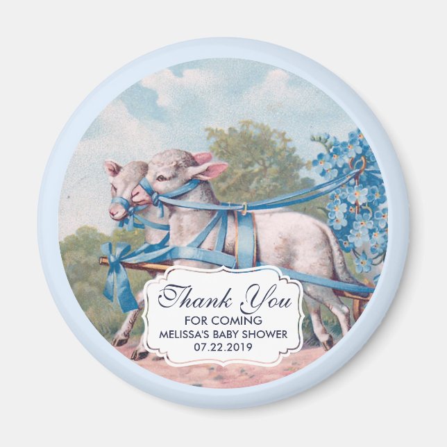 Vintage Lämmer mit Blauer Ribbons Babydusche Magnet (Vorne)