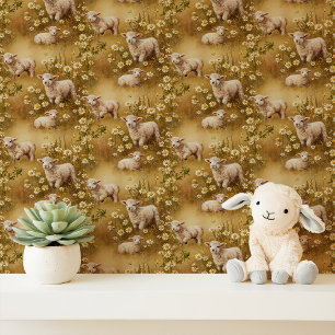 Vintage Lämmer und Gänseblümchen-Kinderzimmer Tapete