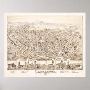 Vintage Lancaster OH Karte (1885) Poster