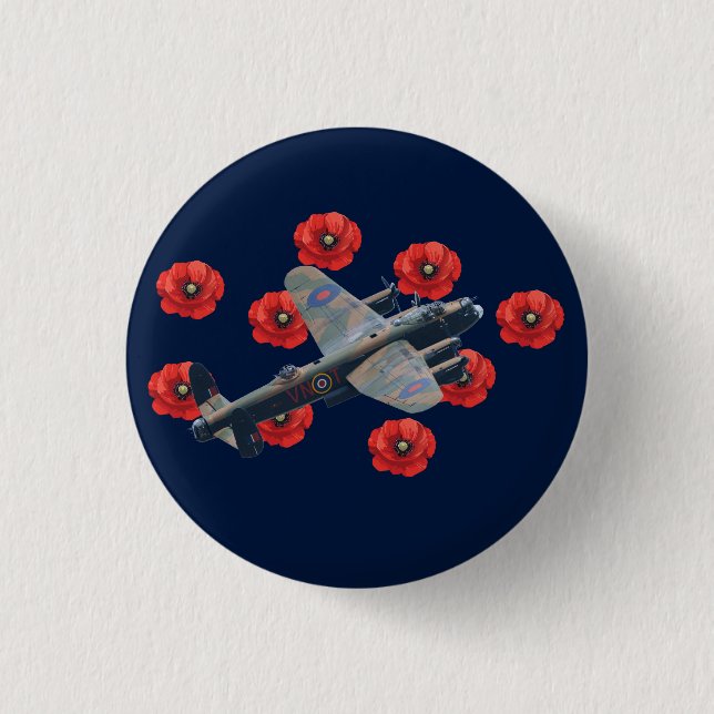 Vintage Lancaster unter den Roten Poppies Button (Vorderseite)